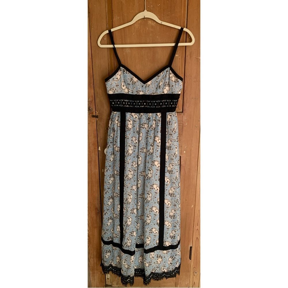Anna Sui petite floral print lace trim sleeveless silk maxi dress